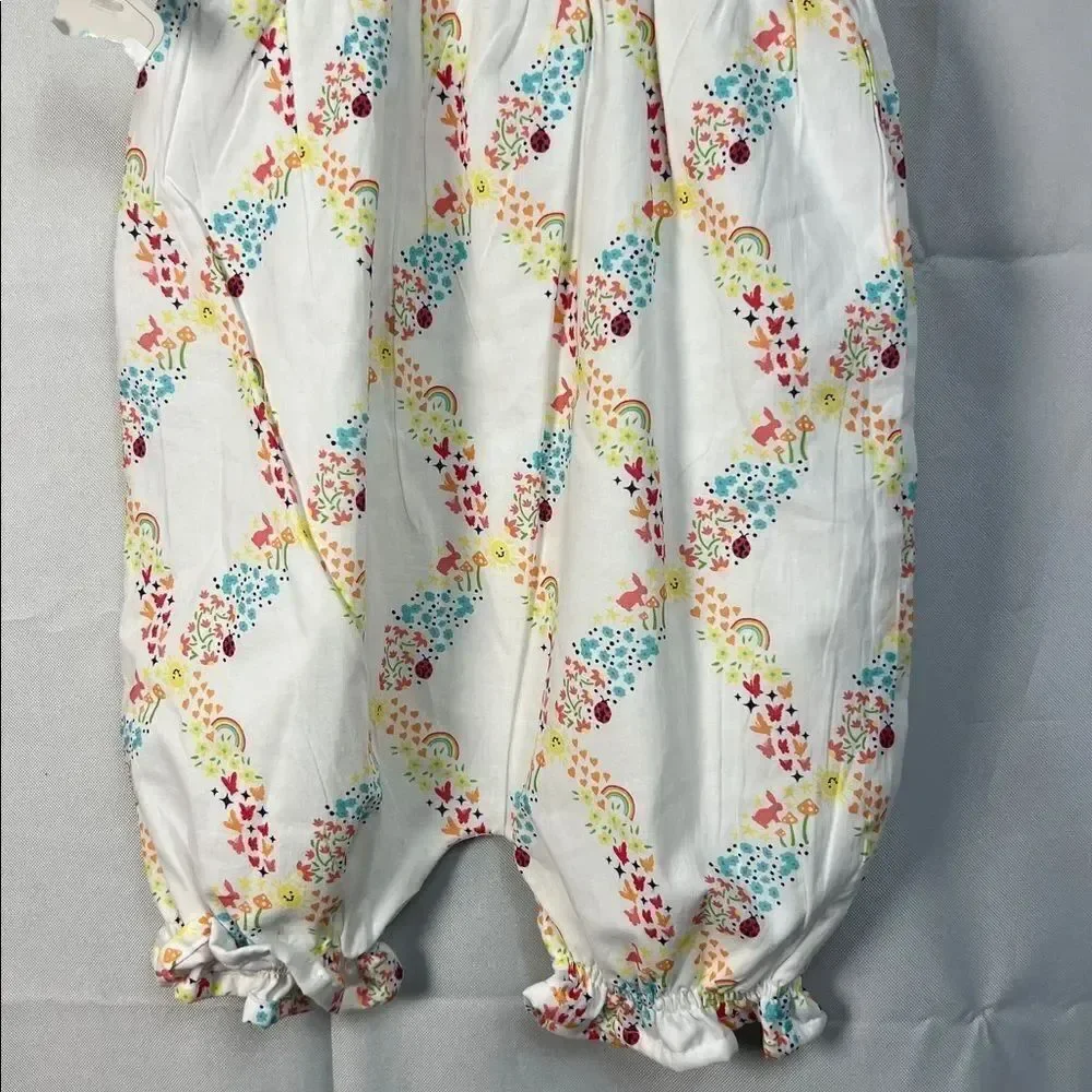 Lullaby Lane yellow and white Sleeveless smocked one piece romper 6-9 months NWT